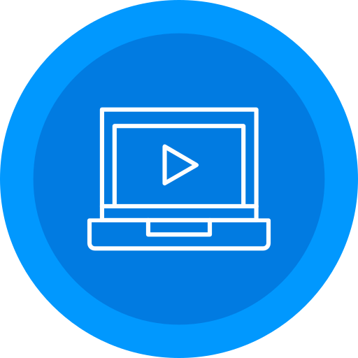 FinCEN real estate report A blue circular icon with a white outline of a laptop displaying a play button on its screen, representing video content or online streaming.