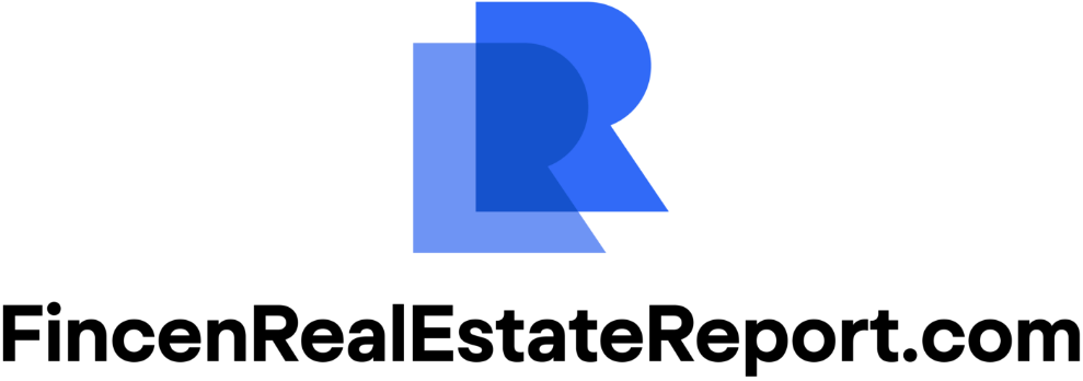 FinCEN real estate report Logo featuring a stylized, overlapping blue R shape above the text FincenRealEstateReport.com in bold black font on a light background.